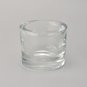 thick glass candle vessel, transparent candle holder