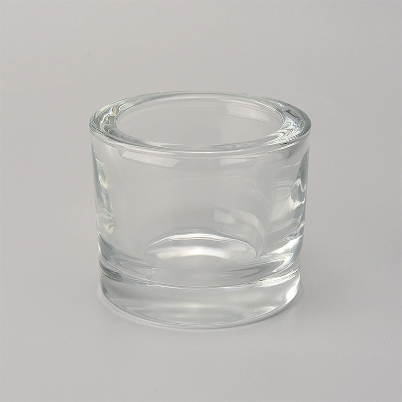 thick glass candle vessel, transparent candle holder