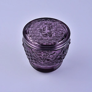 Bee design luxury purple Glass candle holders with lid