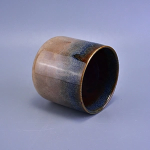 Brown ceramic candle jar hand painted supplier