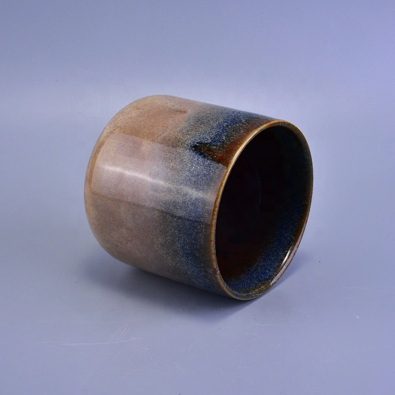 Brown ceramic candle jar hand painted supplier