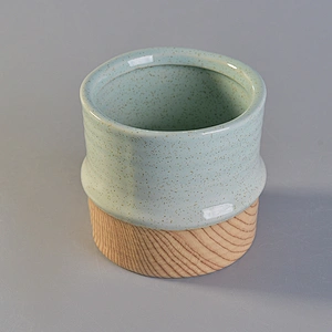 Antique ceramic votive candle container customized candle vessel with wooden base home decoration use supplier