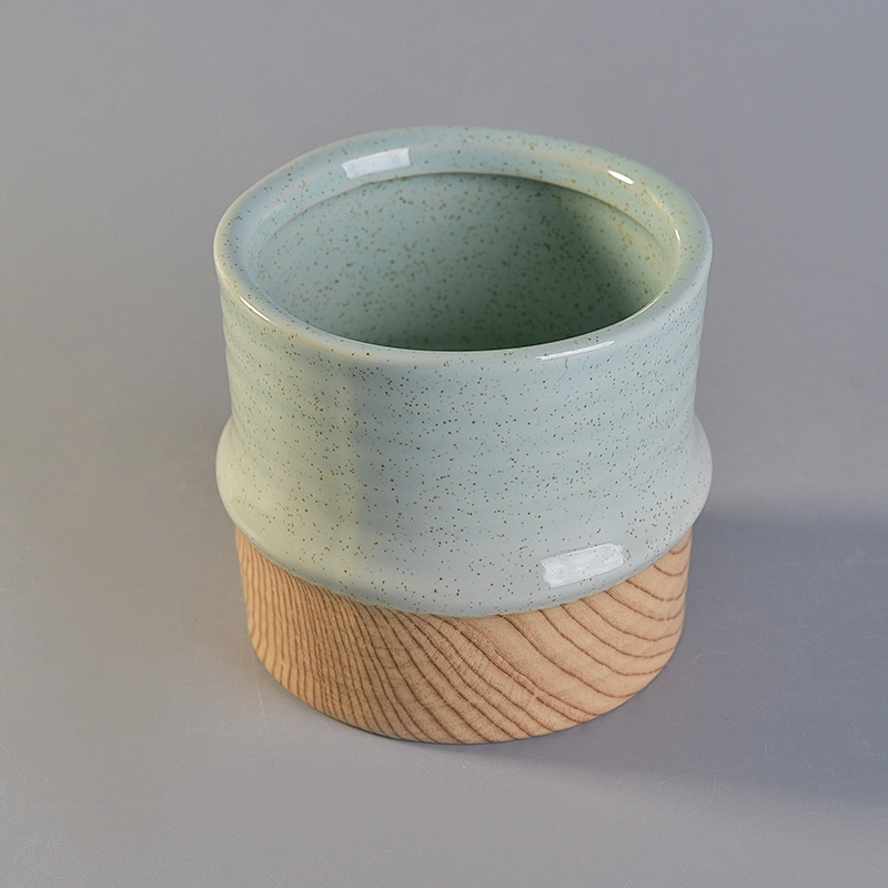 Antique ceramic votive candle container customized candle vessel with wooden base home decoration use supplier