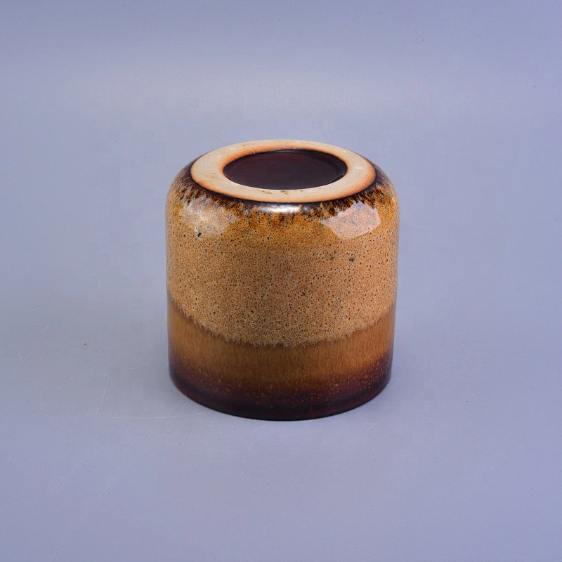 Cylinder brown ceramic candle jars wholesales