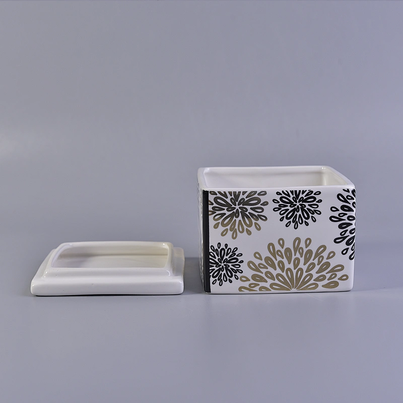 10oz 12oz Luxury square custom ceramic candle jar with lid