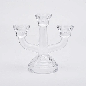 Clear high candlestick glass votive candelabra home decoration wholesale