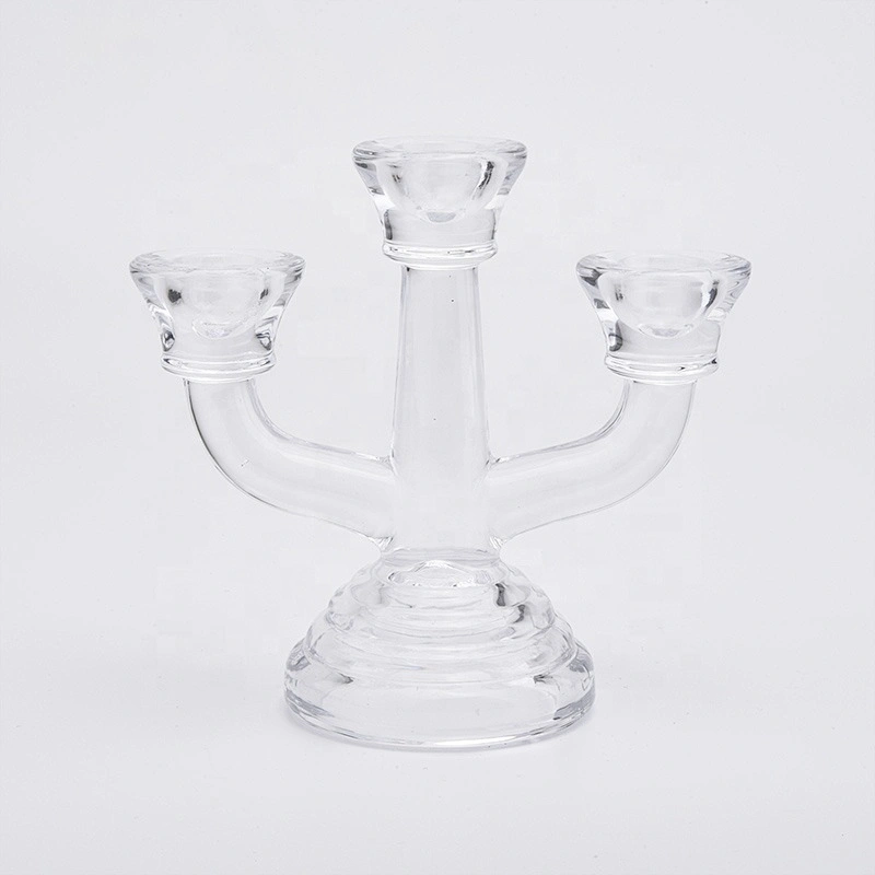 Clear high candlestick glass votive candelabra home decoration wholesale