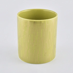 Leather Golden Ceramic Candle Container With Ceramic Lid