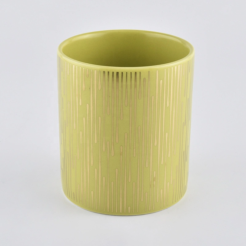 Leather Golden Ceramic Candle Container With Ceramic Lid