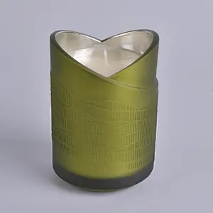 green glass candle jar in heart shape 8 oz candle holders in bulk