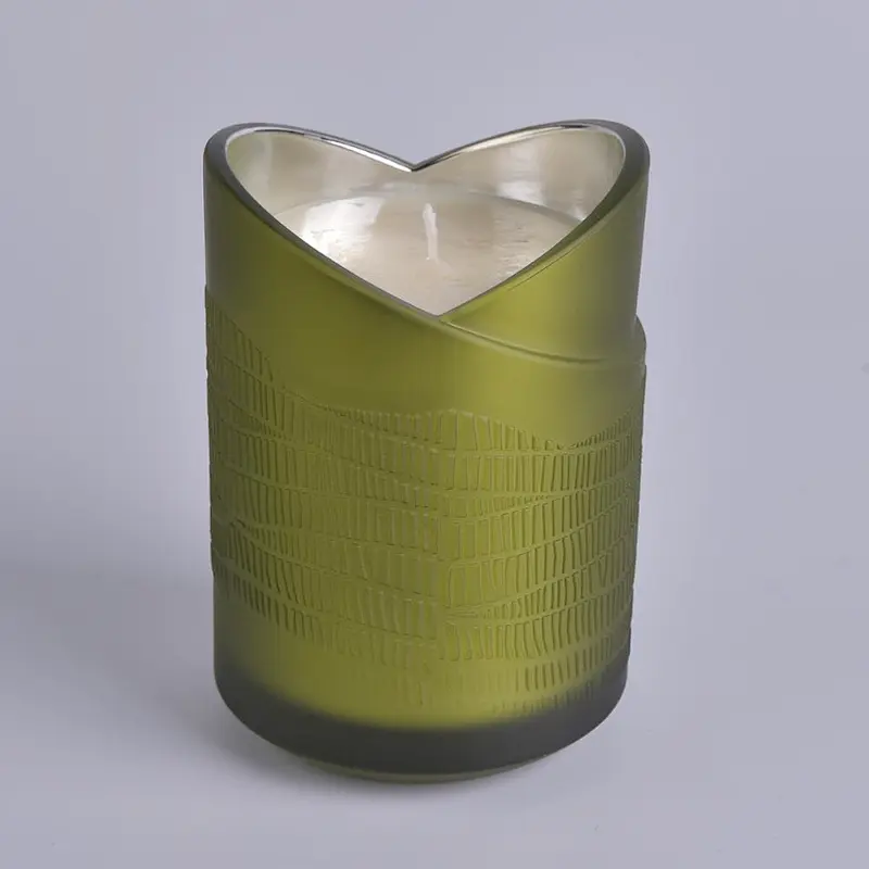 green glass candle jar in heart shape 8 oz candle holders in bulk