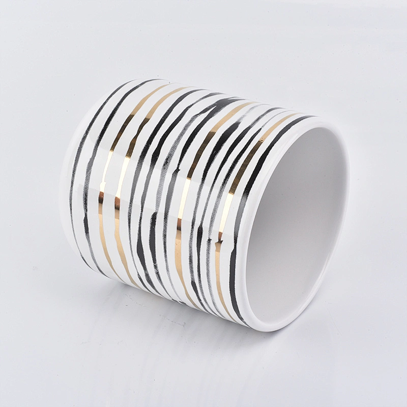 12 oz ceramic vessel for candles stripe decorative candle jar
