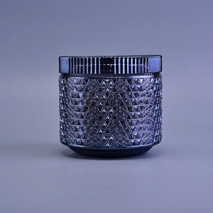 Wholesales dark blue luxury candle glass container with lid