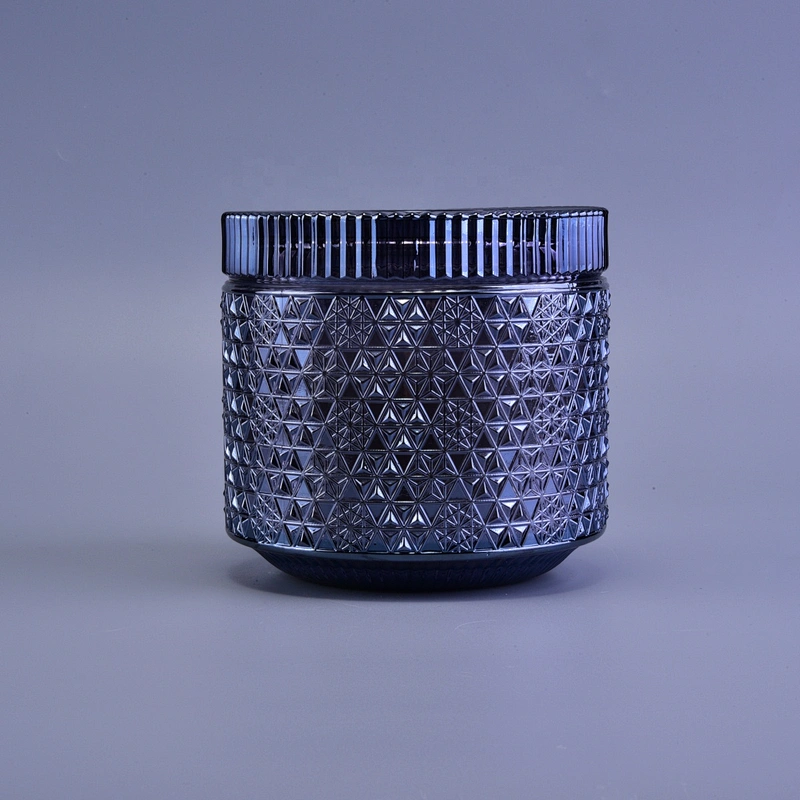Wholesales dark blue luxury candle glass container with lid