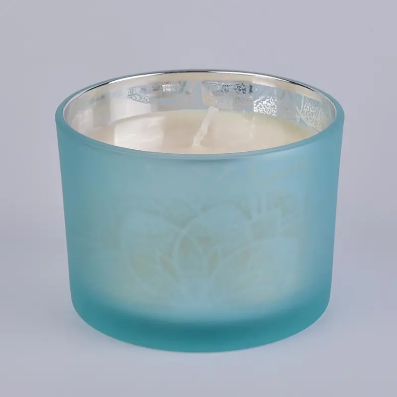 blue frosted glass vessel, glass candle container