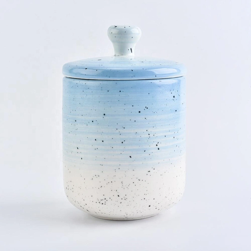 Sunny new design Luxury blue ceramic candle making jar with lid