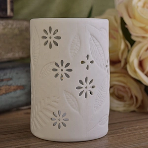 Cylinder flower custom ceramic hollow candle holder wholesales