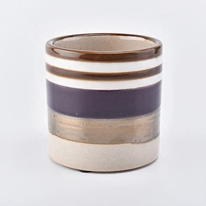 Wholesale Multi Stripes Ceramic Candle Holder Straight Shape Home Decoration