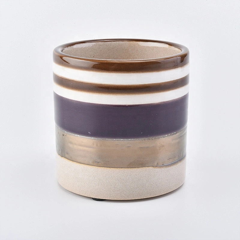 Wholesale Multi Stripes Ceramic Candle Holder Straight Shape Home Decoration