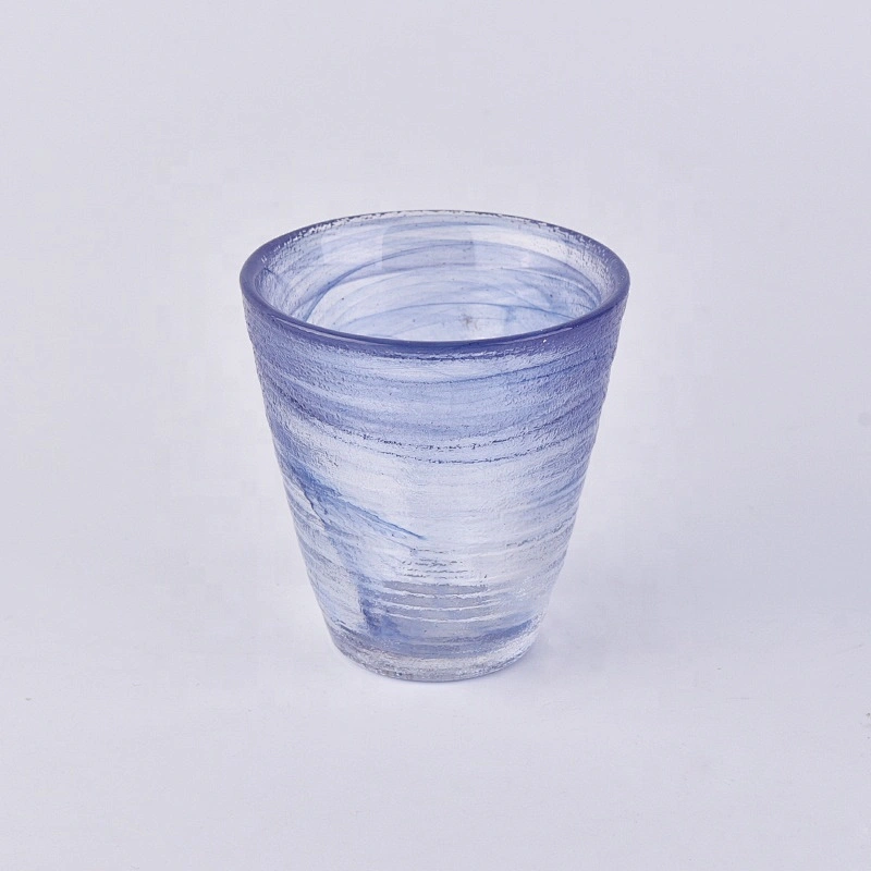 Wholesales silked blue matte glass candle holders home decoration