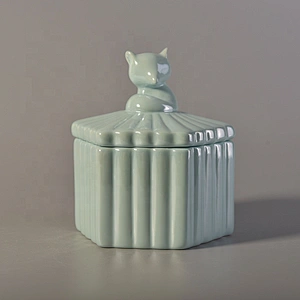 Geometric striped ceramic candle jar tealight candle holder with lid wholesale