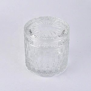 Wholesale 410ml cylinder glass embossed candle  holders with lid home decoration