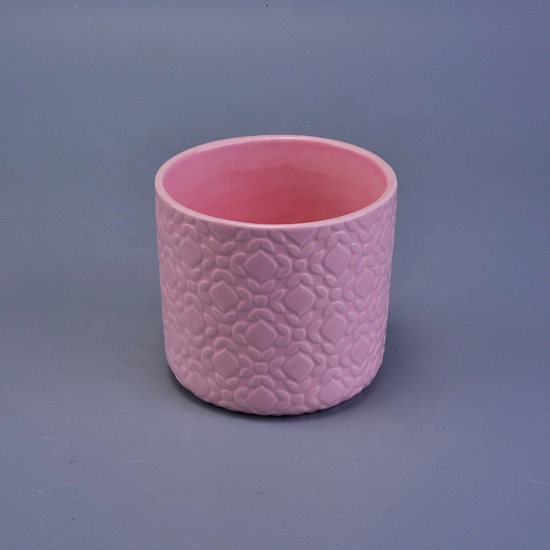 Wholesales pink ceramic candle holder with wood lid