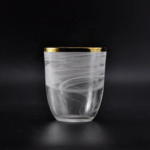 Sunny hurricane white glass candle jars with gold rim home decoration wholesale