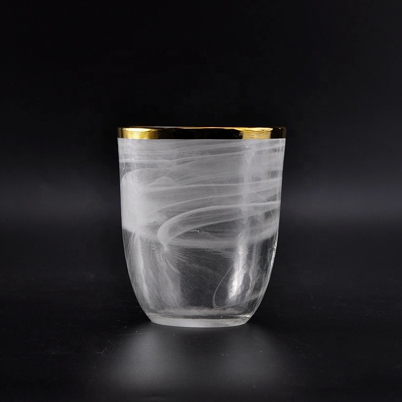 Sunny hurricane white glass candle jars with gold rim home decoration wholesale