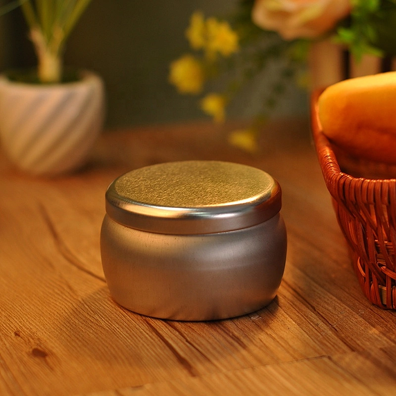 Custom round silver Metal candle box tin with matel lid