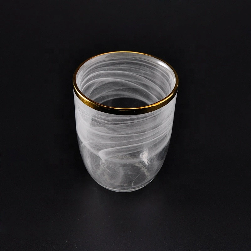 Sunny hurricane white glass candle jars with gold rim home decoration wholesale