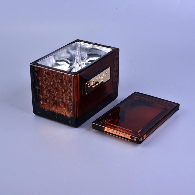 10oz Sunny luxury amber square scented glass candle holders with lids
