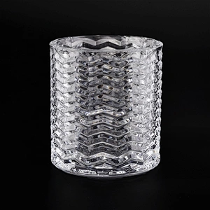 Wholesale cylinder glass wave embossed candle  holders home decoration