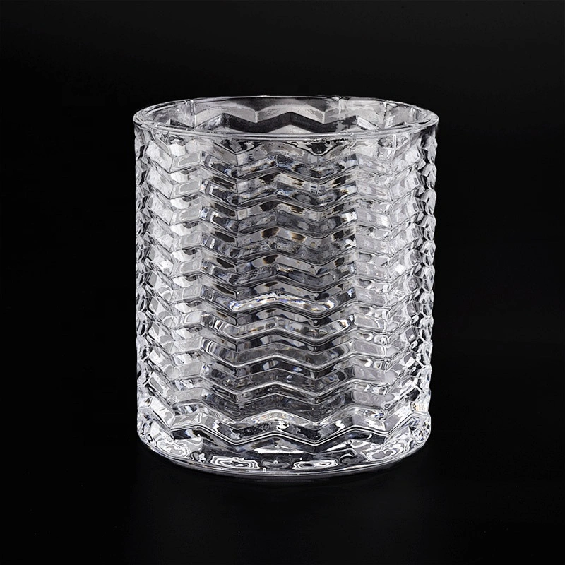 Wholesale cylinder glass wave embossed candle  holders home decoration