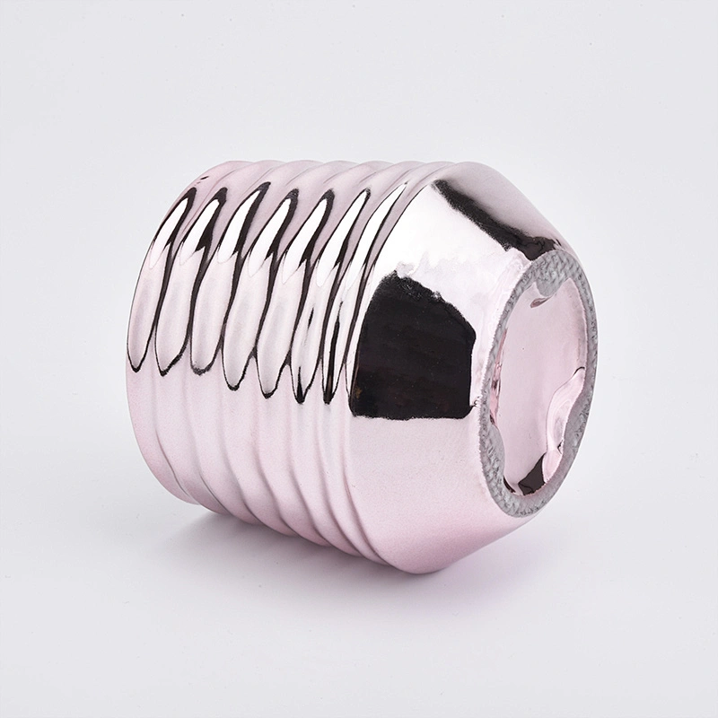 pink plating ceramic candle jar shiny candle hoder 12oz