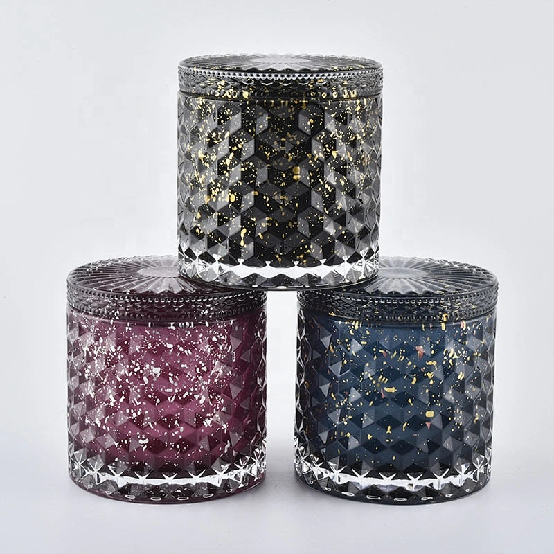 10oz 12oz 14oz Wholesales votive Luxury embossed glass candle holder with glass lid