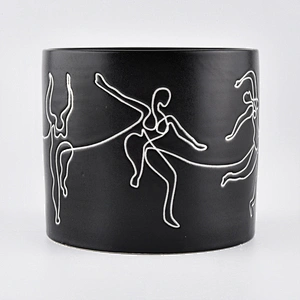 Fashionable matte ceramic candle jars with wooden lid