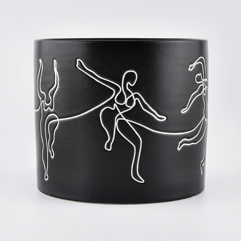 Fashionable matte ceramic candle jars with wooden lid