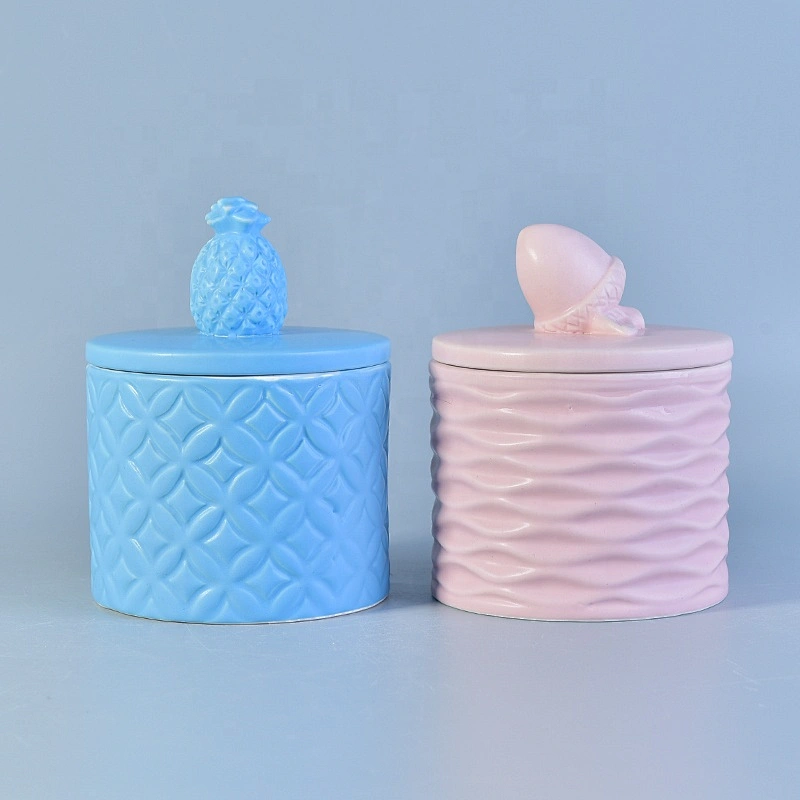 Customized pink glaze ceramic votive candle vessel candle jar with lid home decorative use
