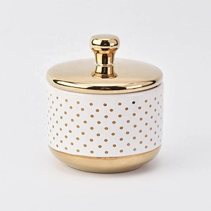 Bulk custom electroplated ceramic tealight candle containers with golden lids