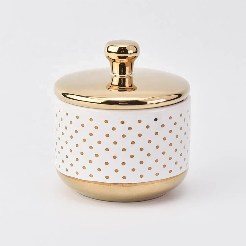 Bulk custom electroplated ceramic tealight candle containers with golden lids