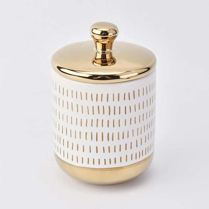Wholesales luxury custom ceramic tea light candle holder with gold lid