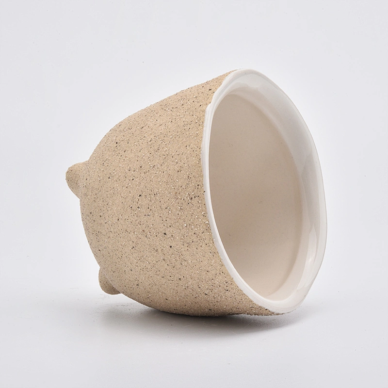ceramic candle holders wholesale, matte ceramic container with feet