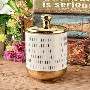 Wholesales luxury custom ceramic tea light candle holder with gold lid