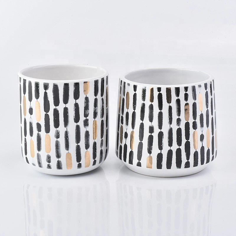Wholesale Black and Gold Ceramic Candle Holder Vertical Bars Home Decoration
