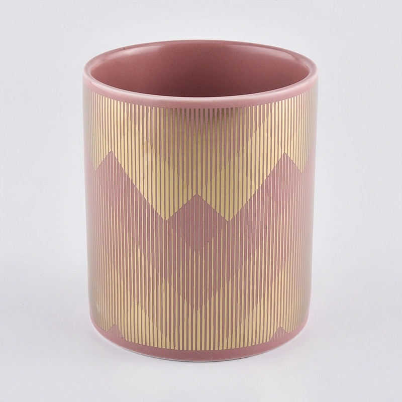 pink cylinder ceramic candle holder, popular size ceramic vessels for candle making
