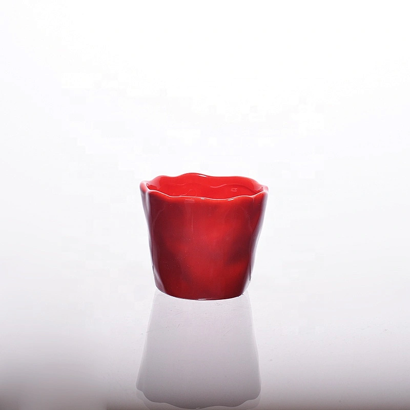 6oz Red Waved Ceramic Candle Holders Home Decoration Pieces