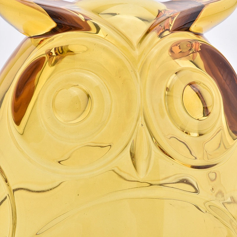 Owl shape glass candle jar with lid brown home decoration