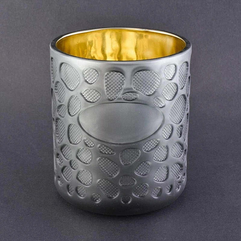 Luxury grey fingerprint electroplated matte glass candle jars in bulk 8oz
