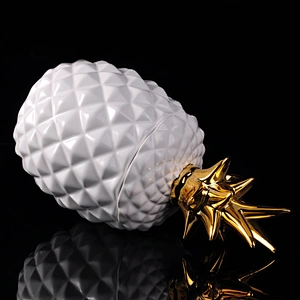 white ceramic candle jar pineapple container with gold lid